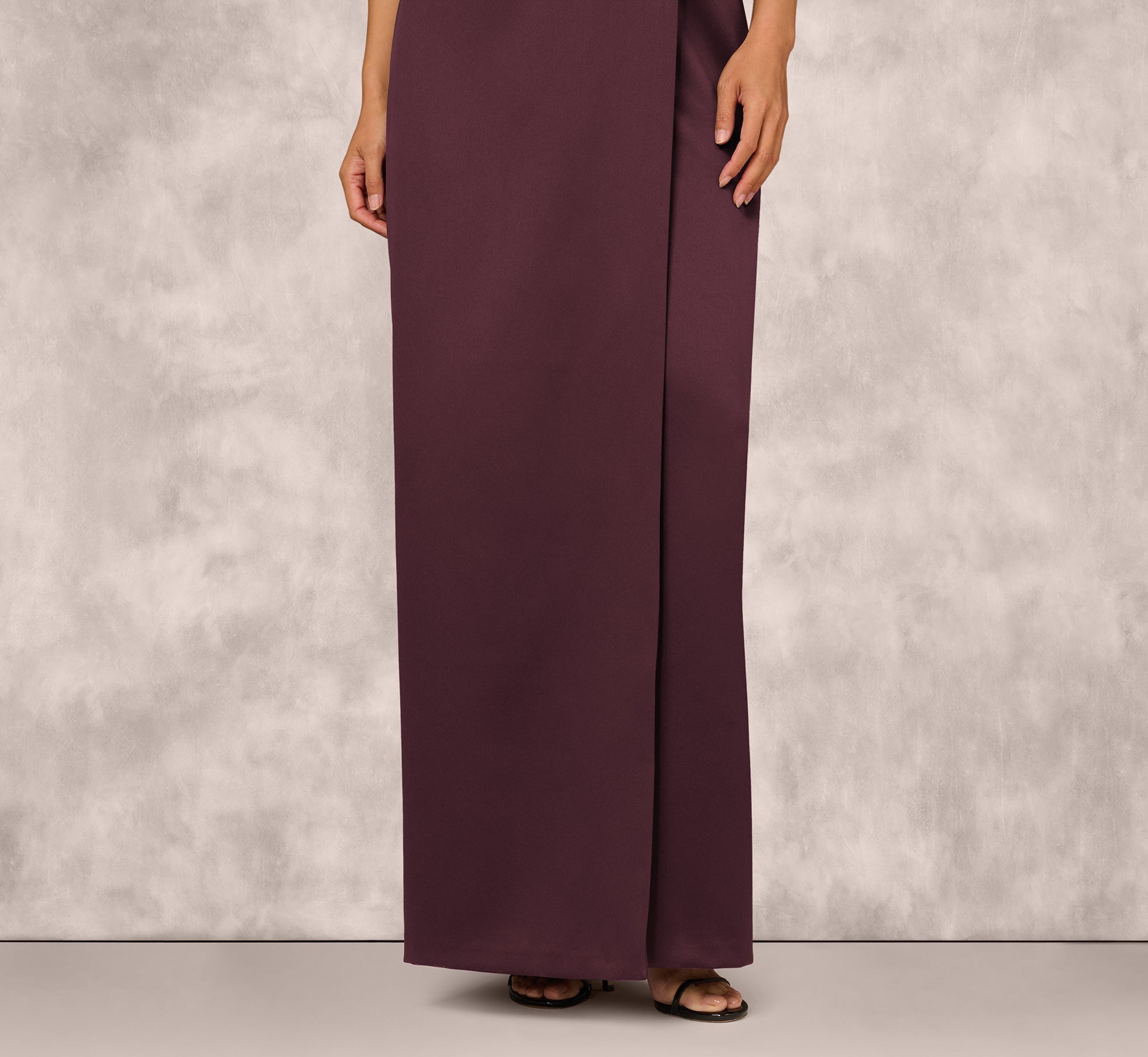 Strapless Notch Neck Satin Gown In Midnight Plum