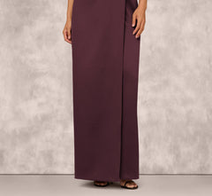 Strapless Notch Neck Satin Gown In Midnight Plum