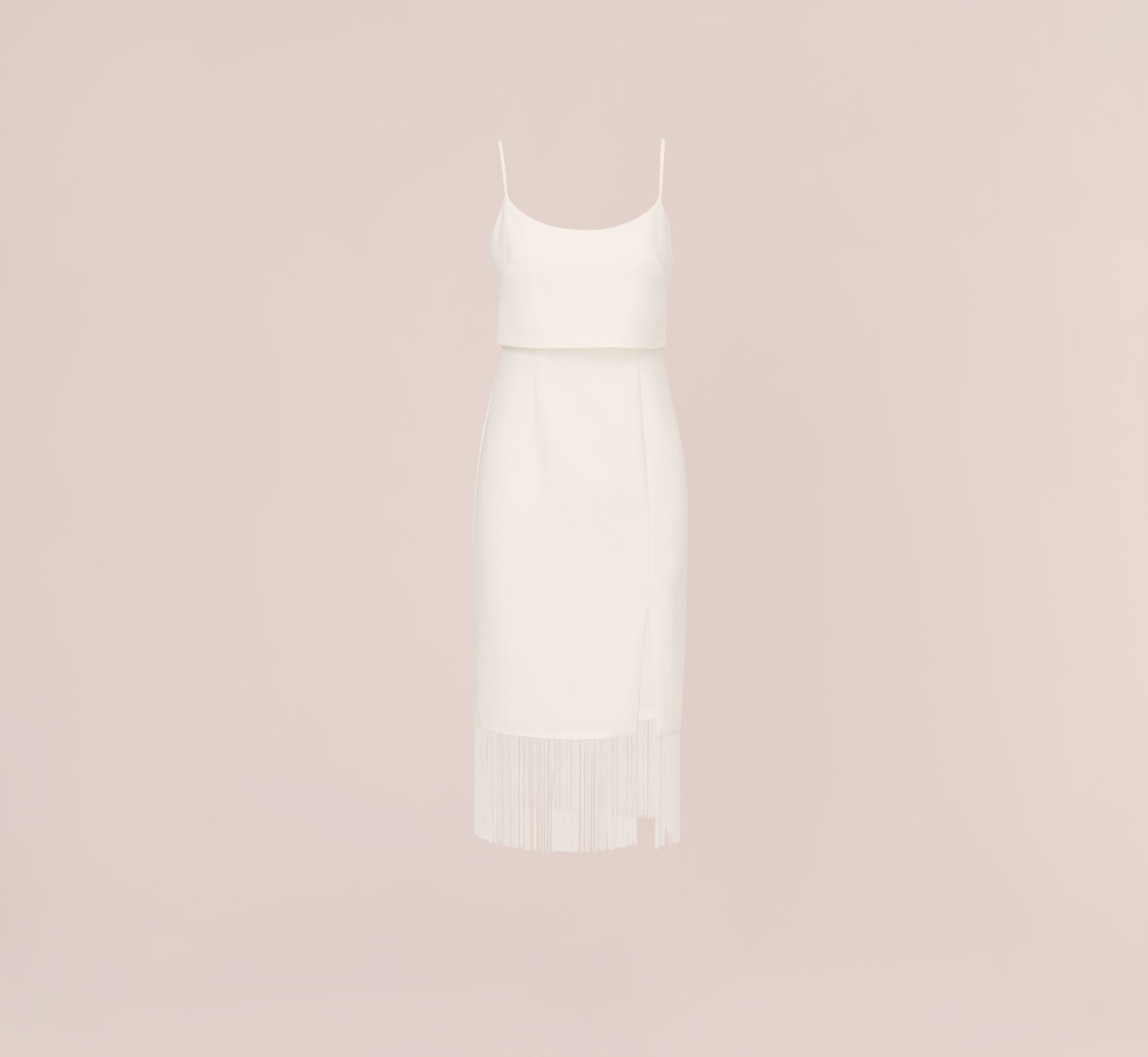 Crepe Popover Midi Dress With Fringe Trim In Ivory